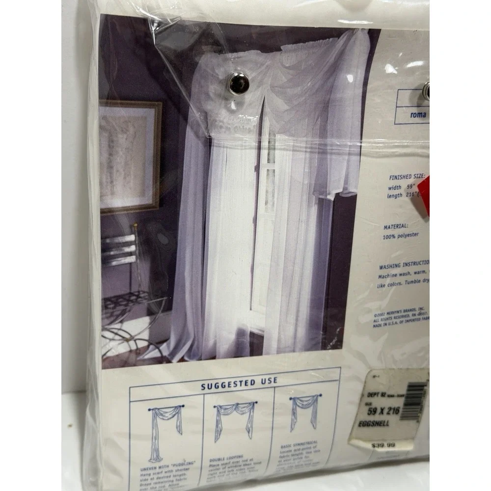 Vintage Mervyn's Home Sheer Curtain Scarf‎ Roma White New